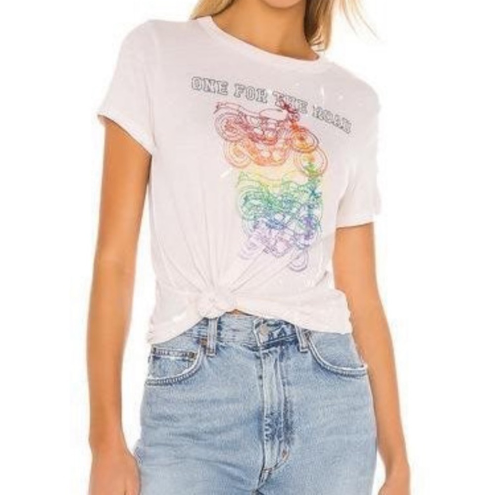 Chaser Rainbow Motorcycle Print One For The Road Paint Spatter T-Shirt NWT L
